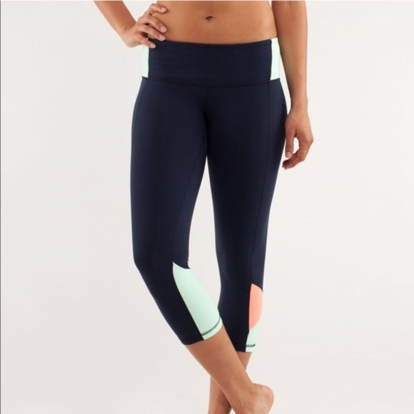 Lululemon EmbodyCrop Navy blue, mint, coral/orange - Picture 3 of 8